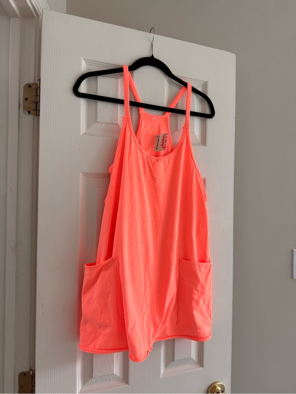 Neon Coral Tank with Front Pockets